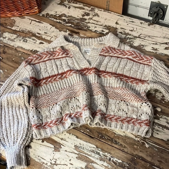 Freshman Sweaters - Freshman Cream and Brown V-Neck Sweater with Textured Knit